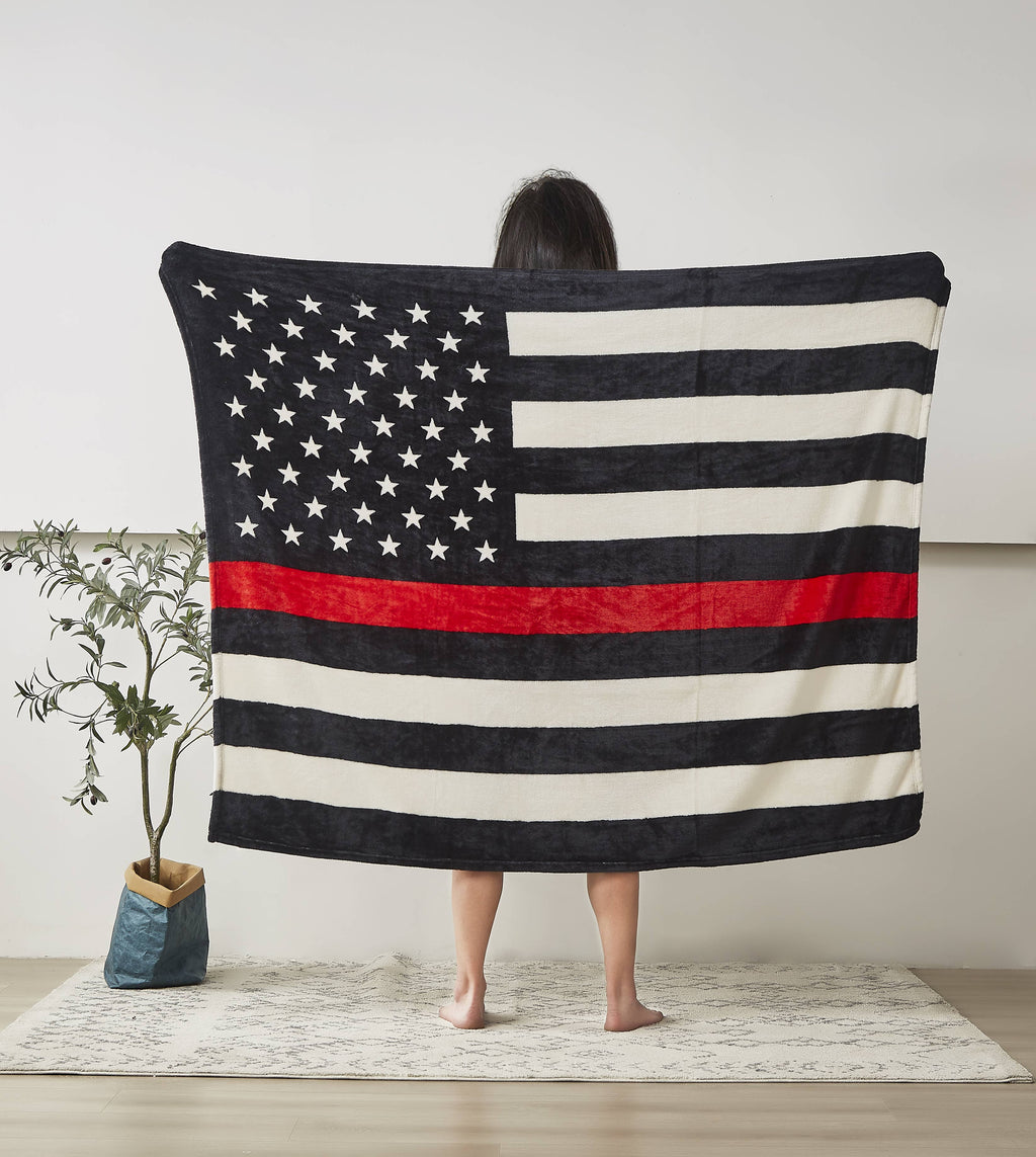 "Fire Department Flag" 1-Ply Faux Fur Everyday Blanket