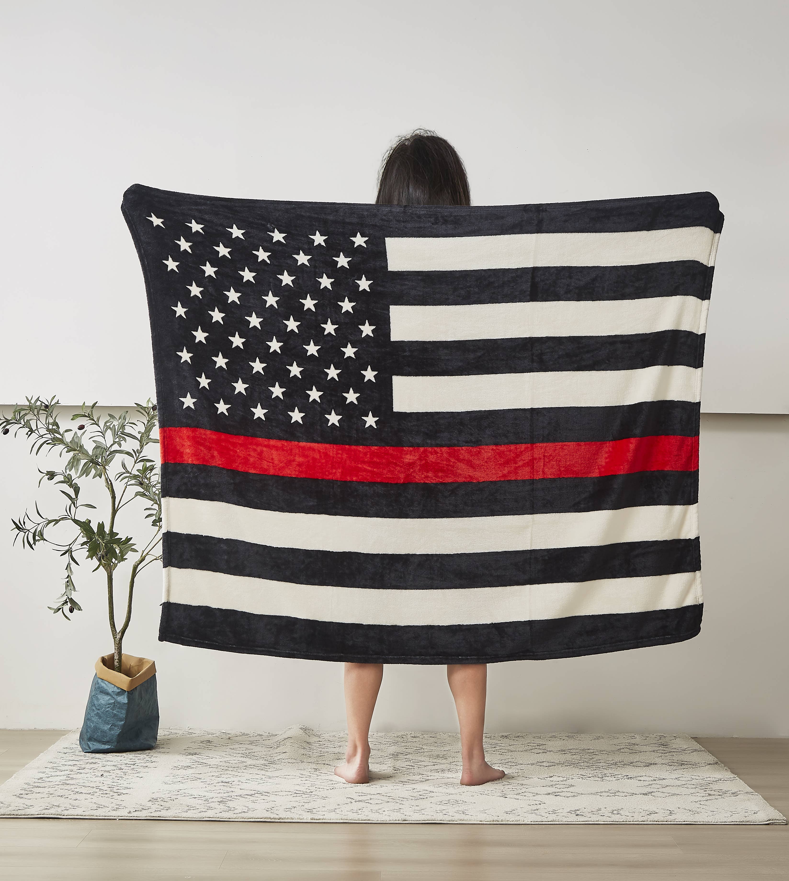 "Fire Department Flag" 1-Ply Faux Fur Everyday Blanket