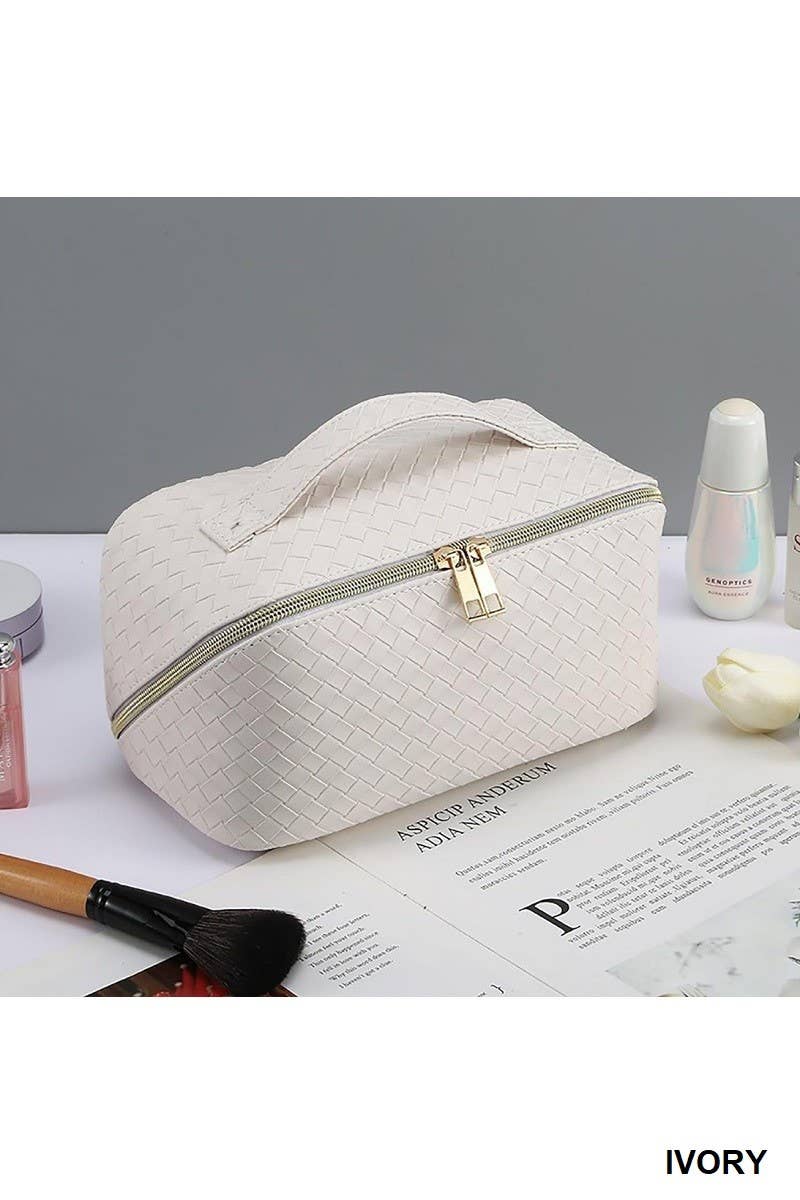 ,._ SI-26420 Woven Vegan Leather Cosmetic Makeup Travel Bag