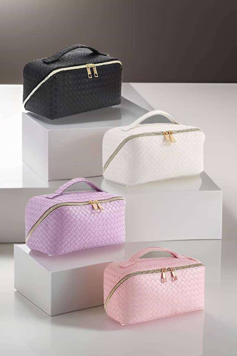 ,._ SI-26420 Woven Vegan Leather Cosmetic Makeup Travel Bag