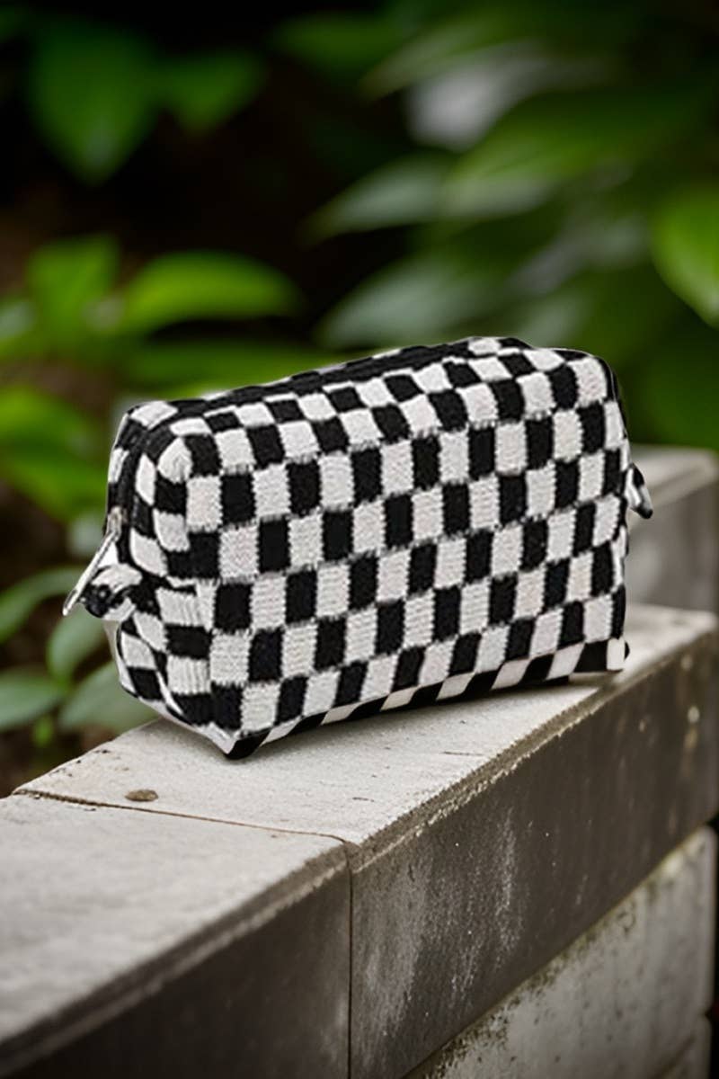 ,,,,._ SI-25644 Checkered Makeup Cosmetic Pouch Bag