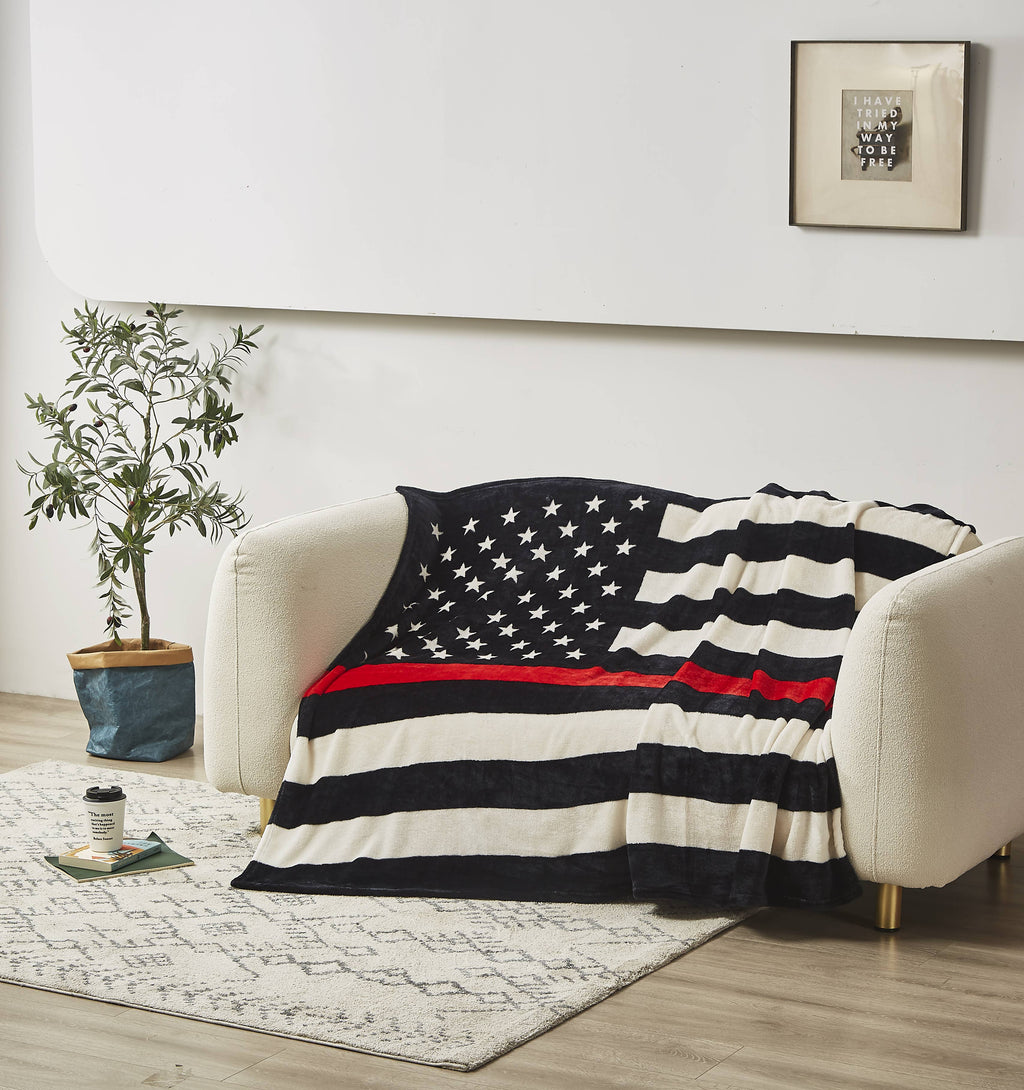 "Fire Department Flag" 1-Ply Faux Fur Everyday Blanket