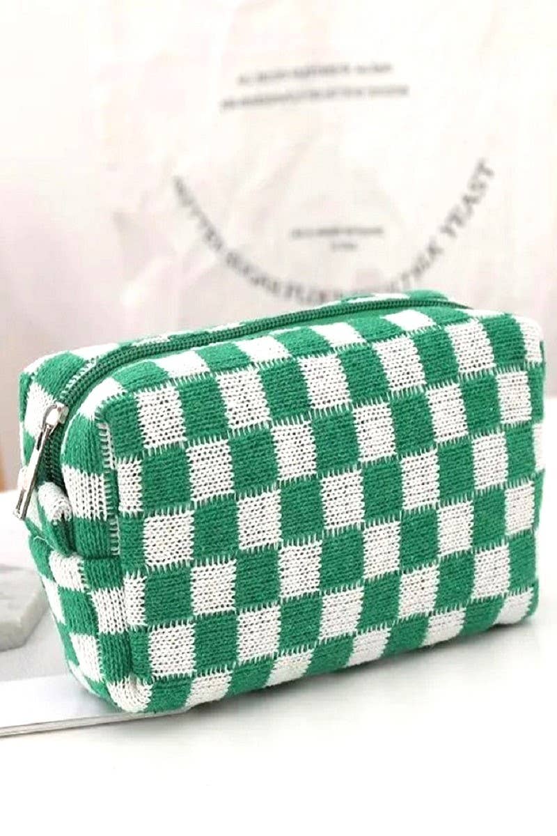 ,,,,._ SI-25644 Checkered Makeup Cosmetic Pouch Bag