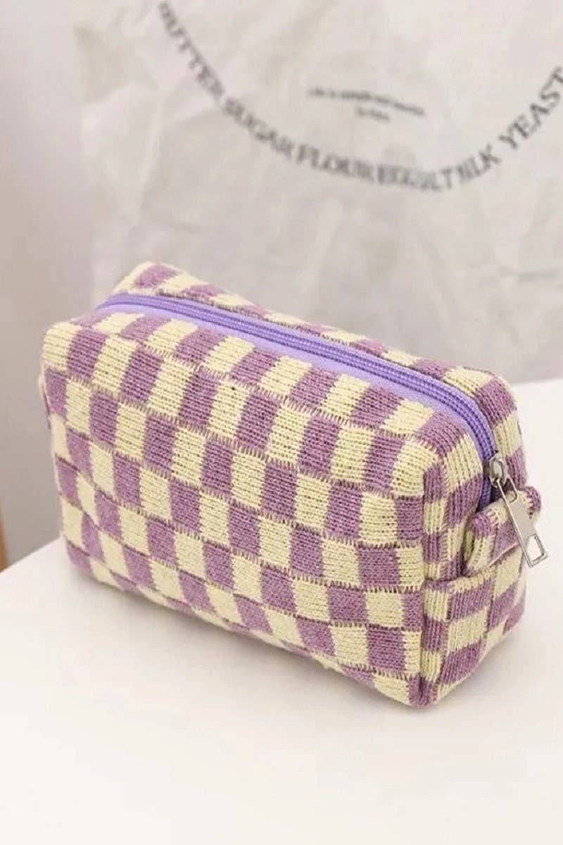 ,,,,._ SI-25644 Checkered Makeup Cosmetic Pouch Bag