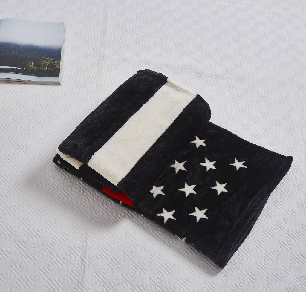 "Fire Department Flag" 1-Ply Faux Fur Everyday Blanket