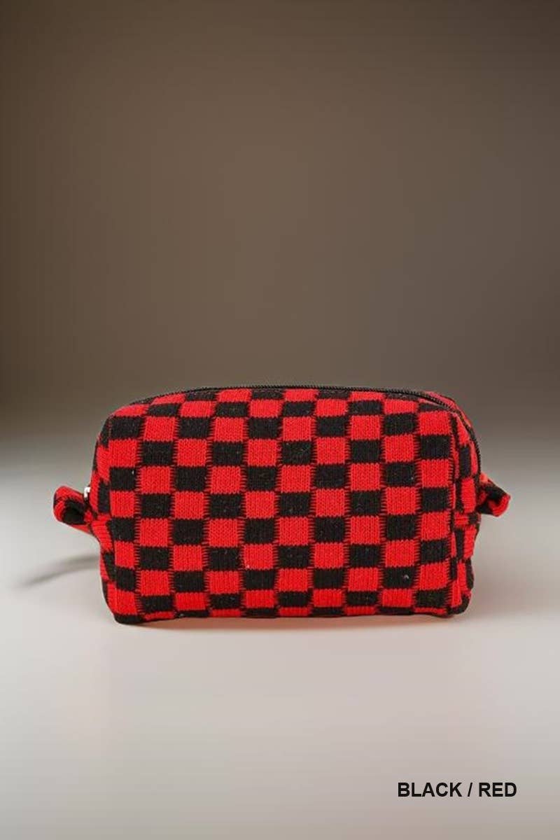 ",,,, SI-25644 Checkered Makeup Cosmetic Pouch Bag