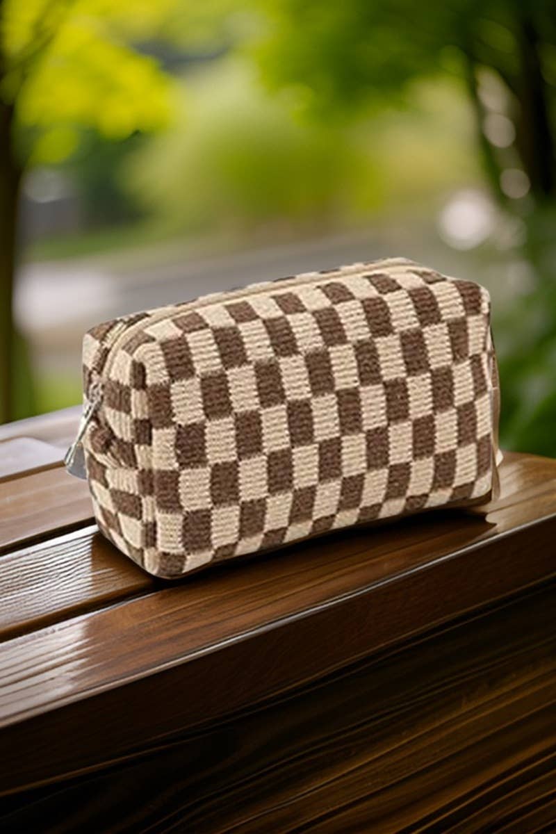 ",,,, SI-25644 Checkered Makeup Cosmetic Pouch Bag