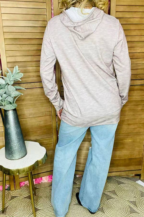 Gray & leopard printed front pocket women hoodie DLH15630