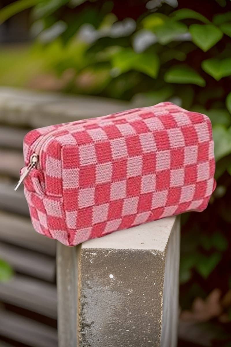 ,,,,._ SI-25644 Checkered Makeup Cosmetic Pouch Bag