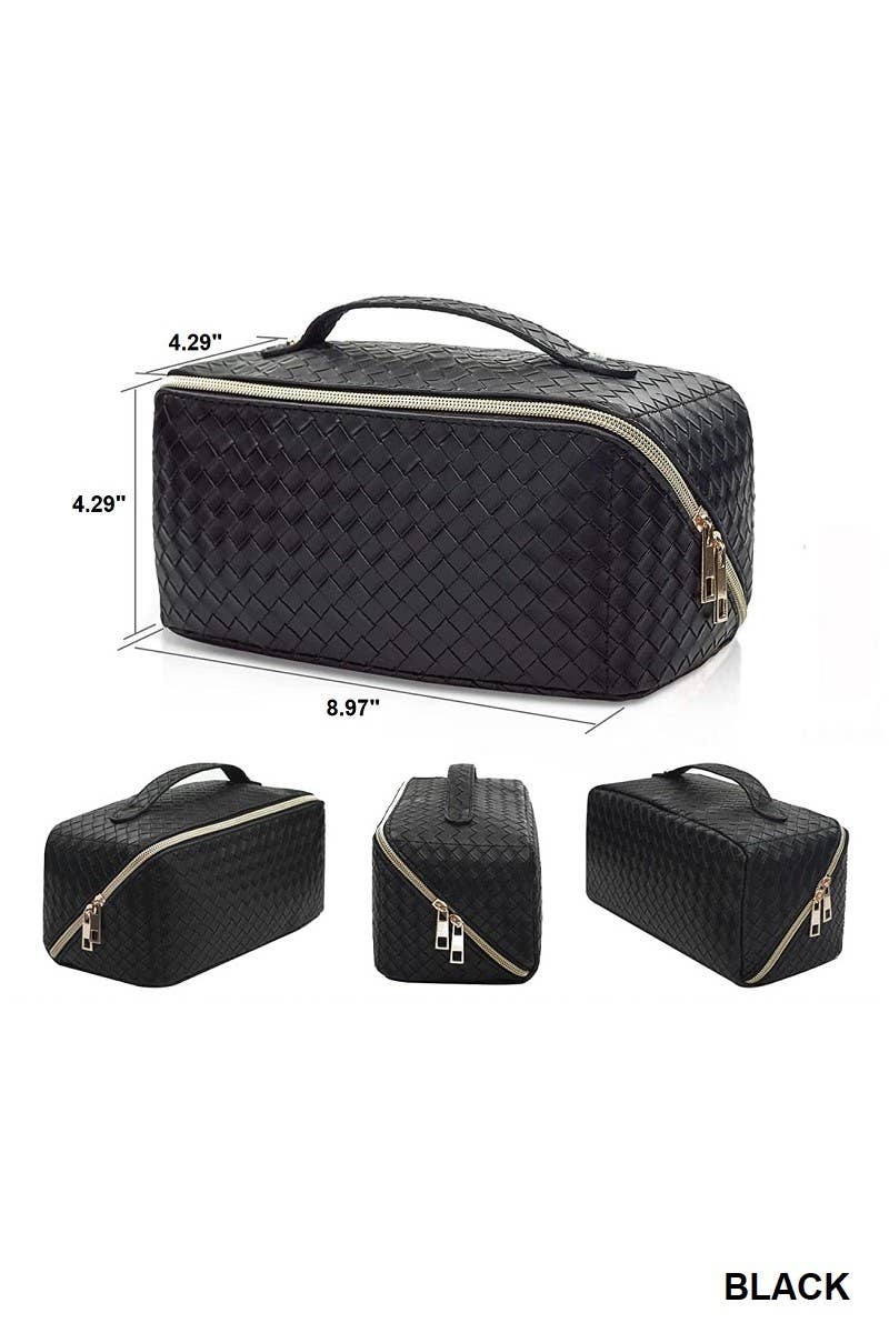,._ SI-26420 Woven Vegan Leather Cosmetic Makeup Travel Bag